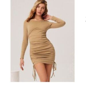 Elegant Tan Ruched Dress